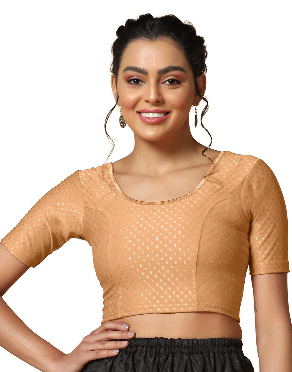 TOPLOT Cotton Blend Lycra Stretchable Round Neck Blouses for Women Readymade (Blouse-5058-Cream-36)