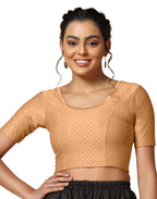 TOPLOT Cotton Blend Lycra Stretchable Round Neck Blouses for Women Readymade (Blouse-5058-Cream-36)