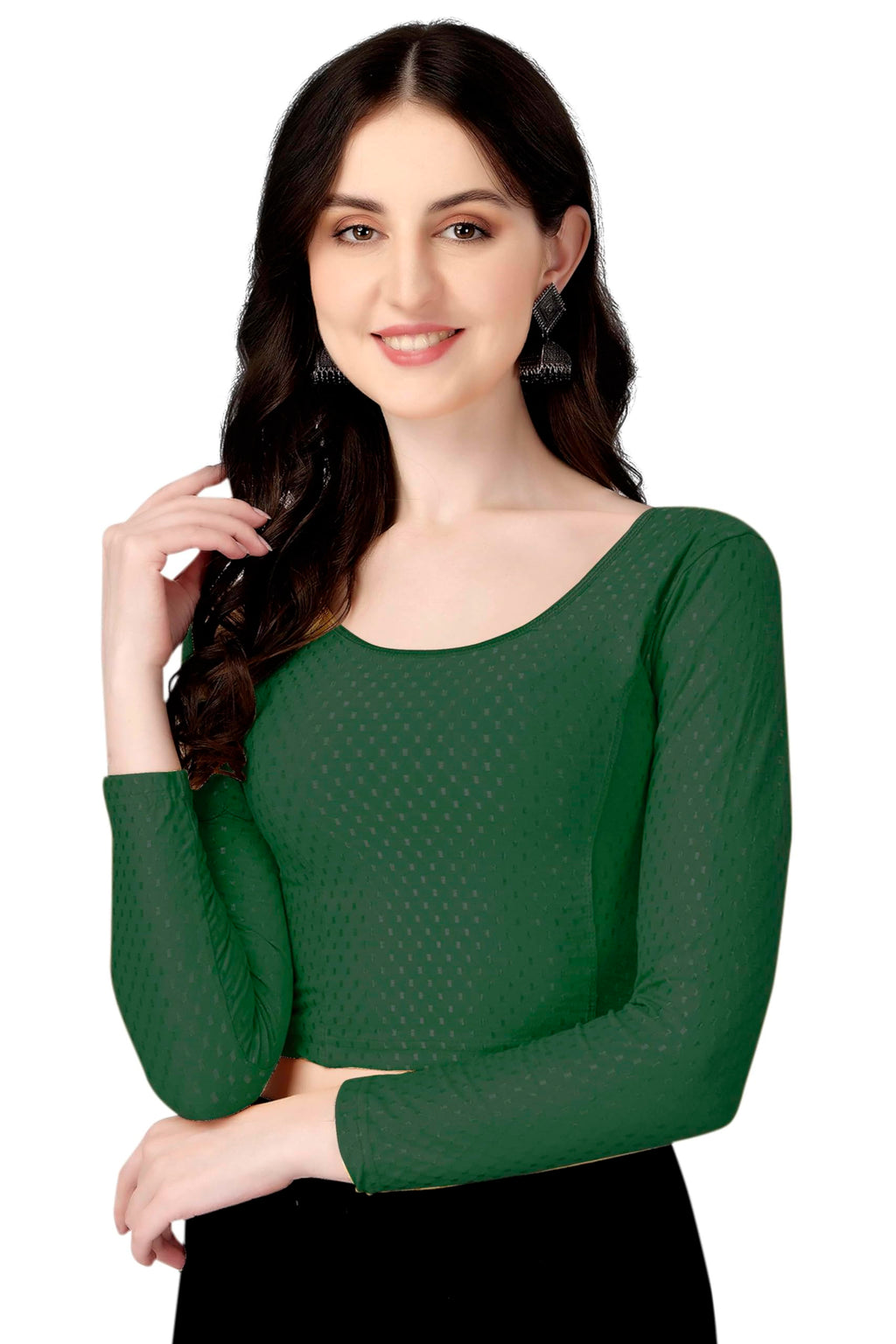 Shiv Textiles Round Neck Dobby Cotton Lycra Stretchable Elbow Sleeve Readymade Saree Blouse For Women Stylish (Greenfree Size Fu