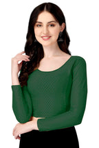 Shiv Textiles Round Neck Dobby Cotton Lycra Stretchable Elbow Sleeve Readymade Saree Blouse For Women Stylish (Greenfree Size Fu