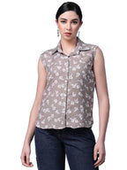 OOMPH! Summer Shirts for Women, Floral Printed, Brown
