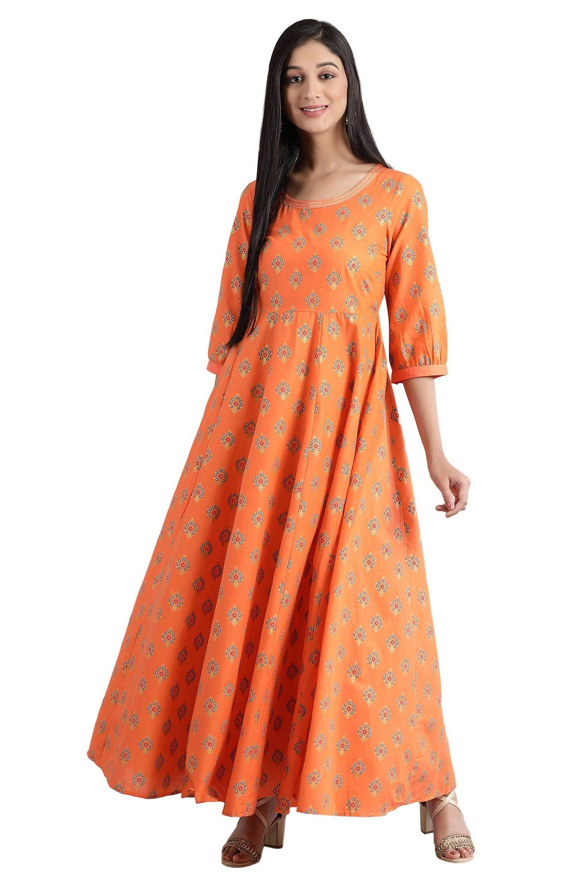 Aurelia Cotton A-Line Dress (20Fea11574-63148_Orange_X-Large)