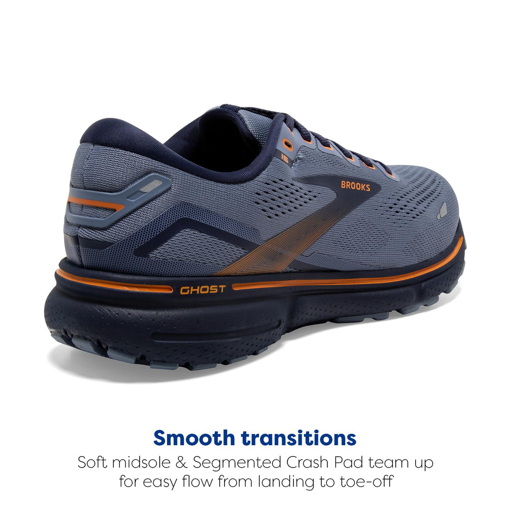 Brooks Men's Ghost 15 Neutral Running Shoe - Flintstone/Peacoat/Oak - 8 Medium