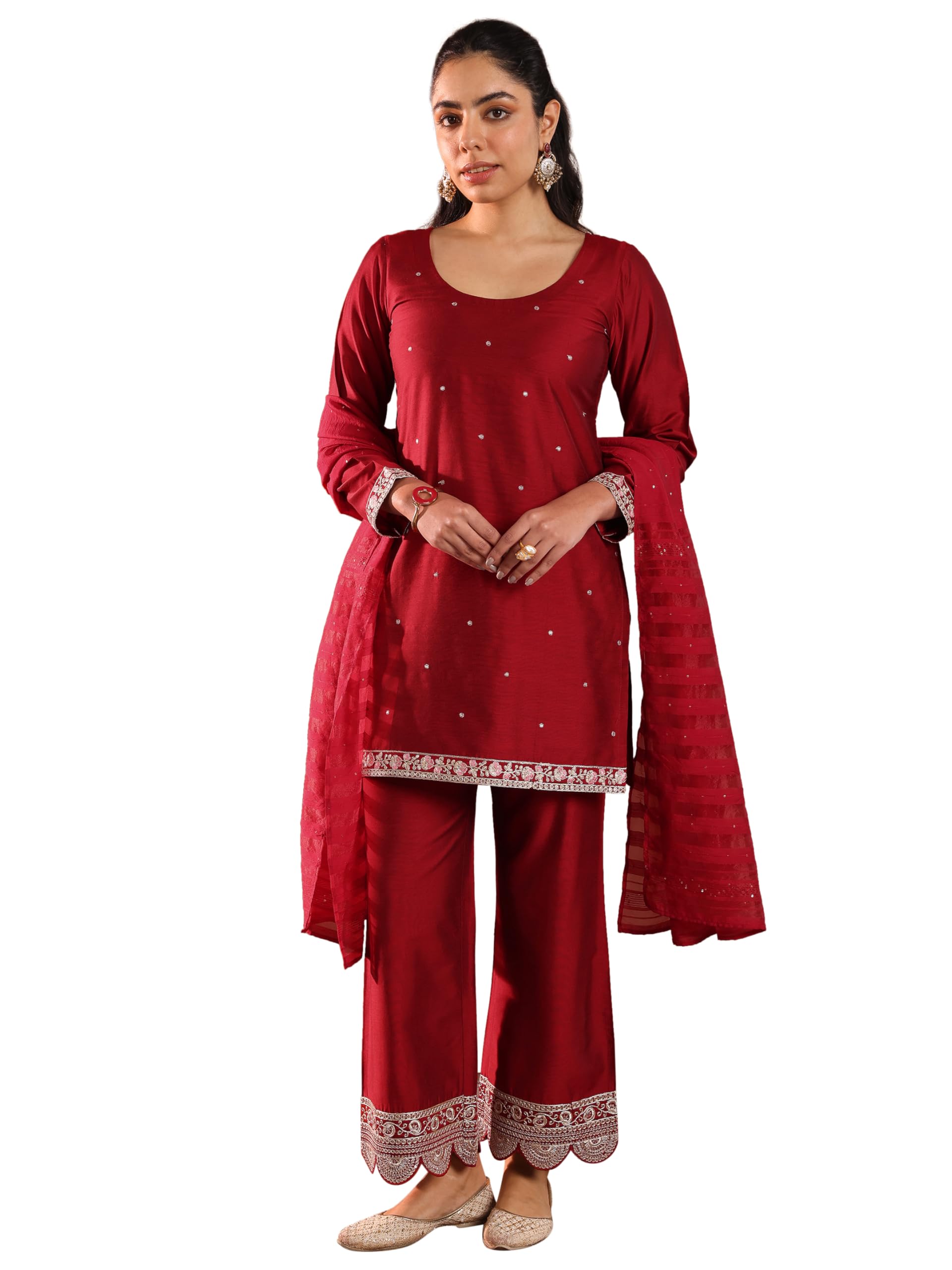 Libas Women Silk Kurta Sets (Gs887, Red)