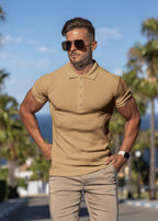 Muscle Polo Shirts for Men Slim Fit Short Sleeve Golf Shirts Men Dry Fit Shirts Casual Stylish Clothes Khaki