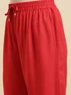 rangita Women Rayon Red Solid Ankle Length Straight Pant