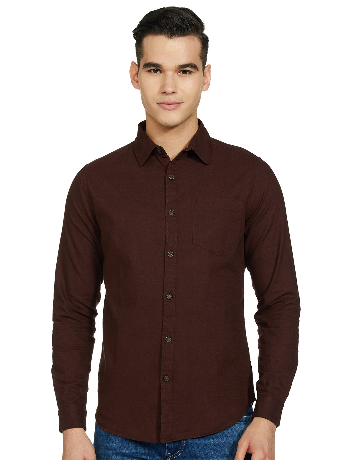 Ketch MenS Cotton Solid Slim Fit Shirt (Khsh000236_Choco Xl), Brown