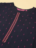Anubhutee Women Rayon Navy Blue Floral Embroidered Kurta Suit Set