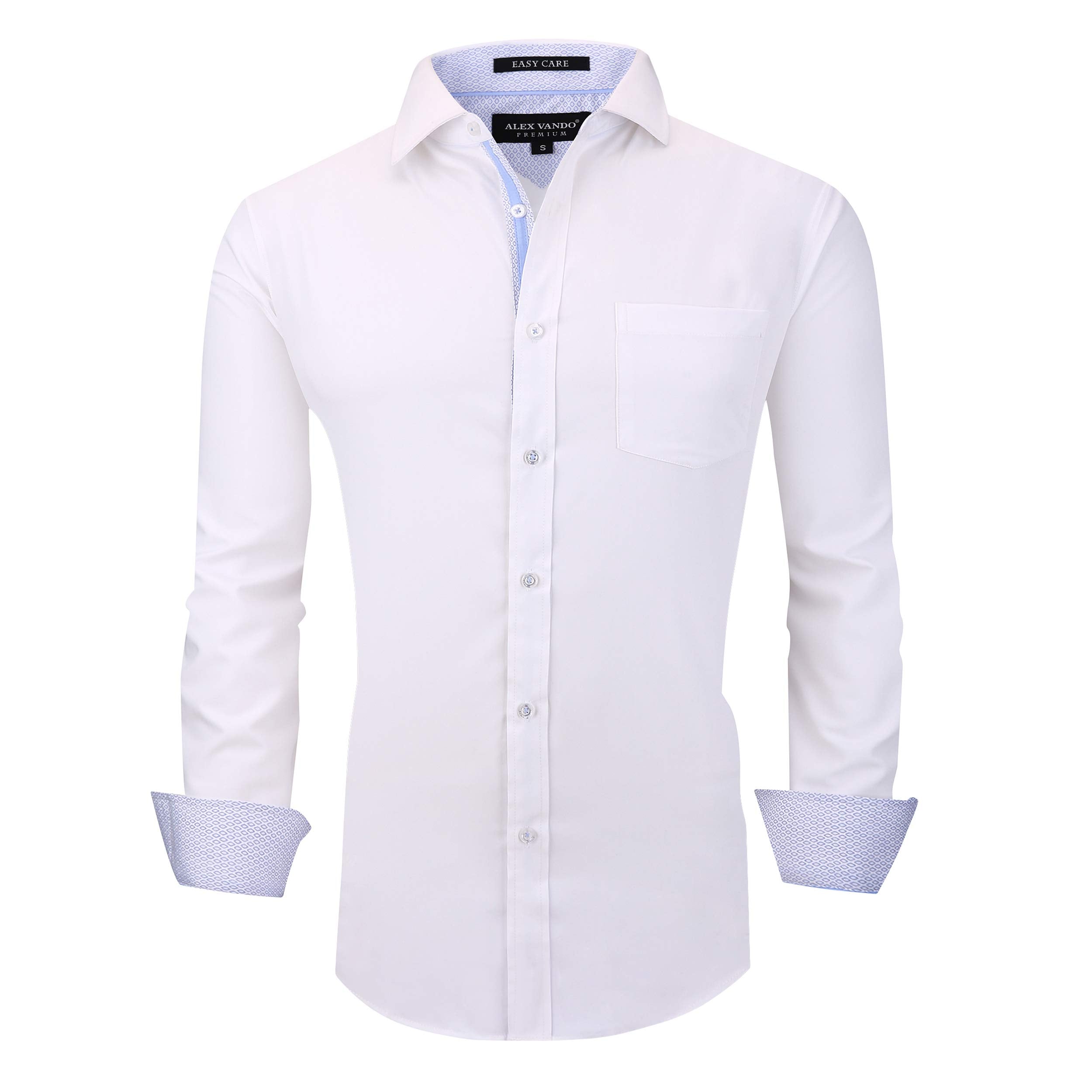 Alex Vando Mens Dress Shirts Wrinkle Free Regular Fit Stretch Bamboo Button Down Shirt,White,XXL