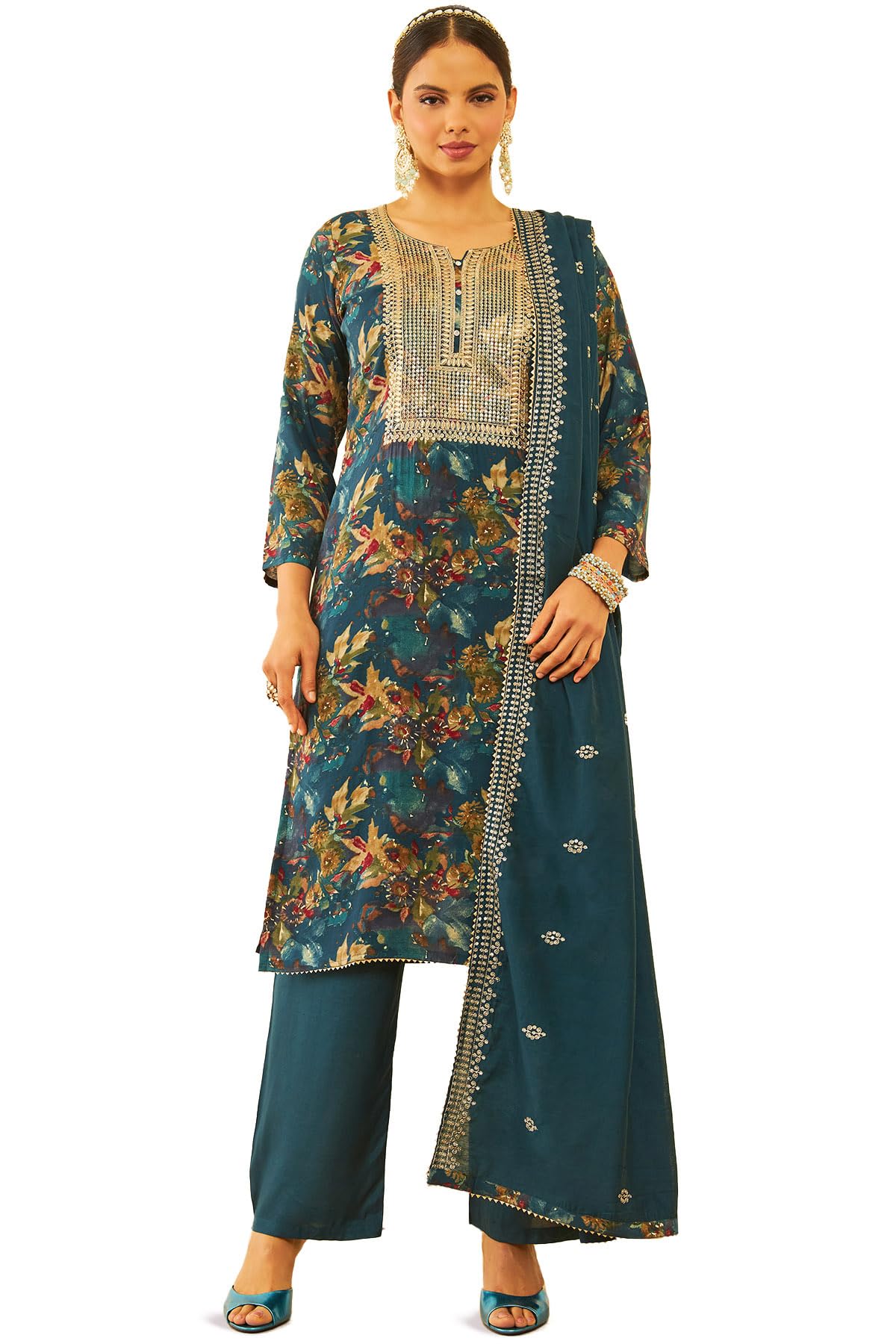 Soch Women Muslin Embroidered Unstitch Dress Material with Sequins Work