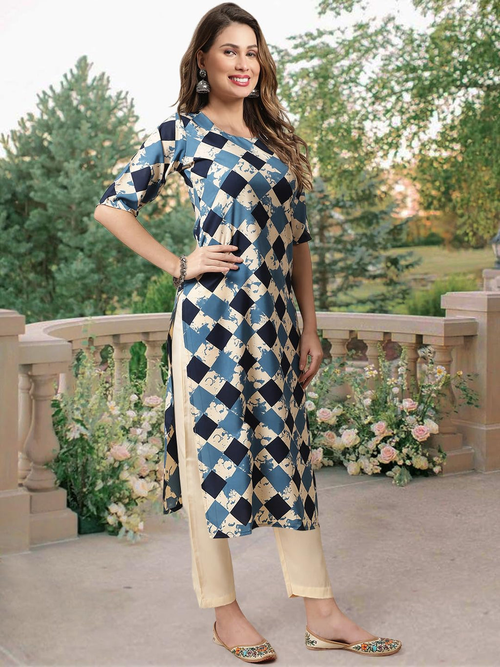 Tee Projekt Crepe Printed Kurti & Pant Set For Women Ethnic Wear Casual Wear Kurta Set