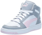 PUMA Rebound Layup Mid Sneaker, White-Gray Fog-Whisp of Pink, 5 US Unisex Big Kid