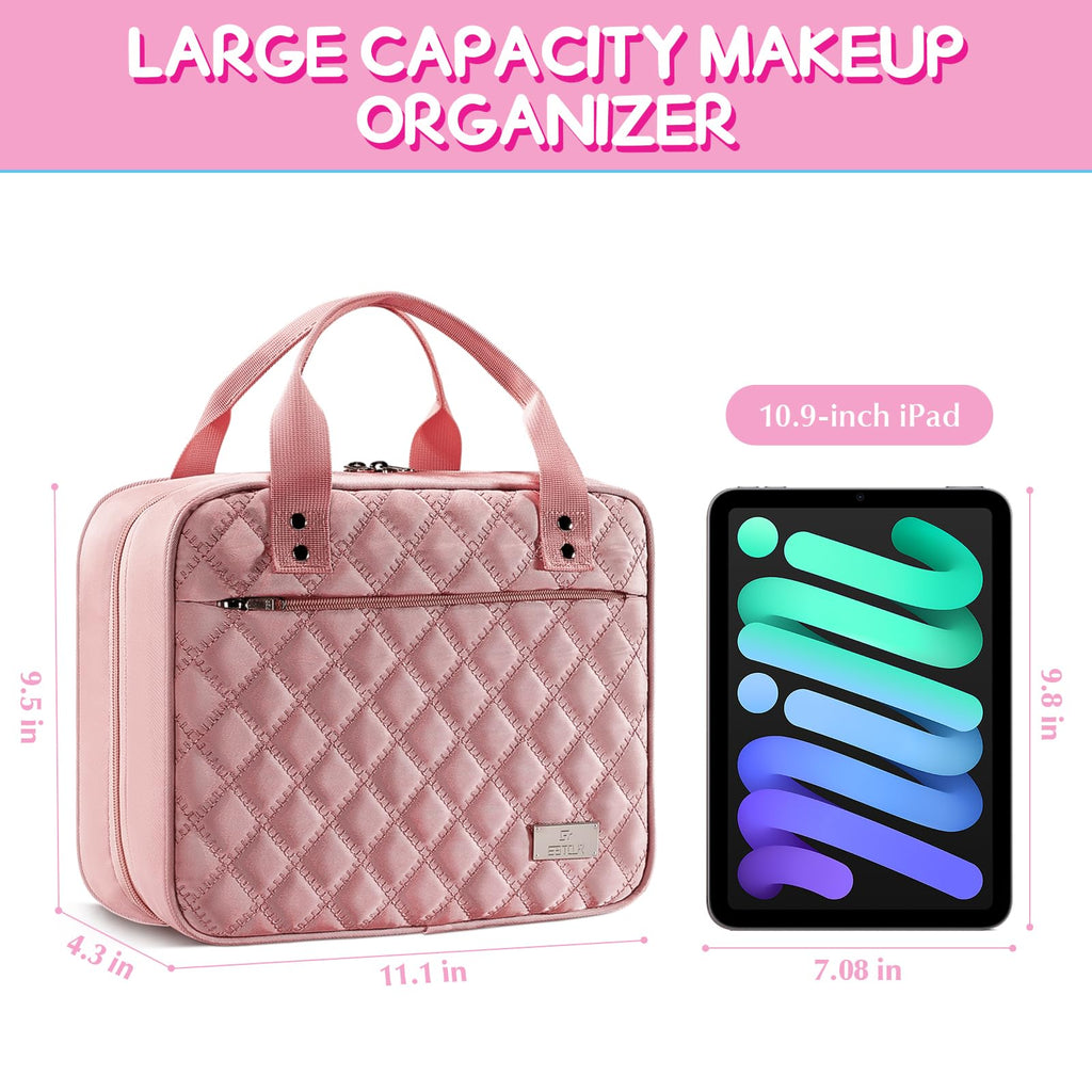 Estour Travel Toiletry Bag for Women, Makeup Bag Organizer with Detachable Mirror and Transparent Cosmetic Bag, Suitable for Tra