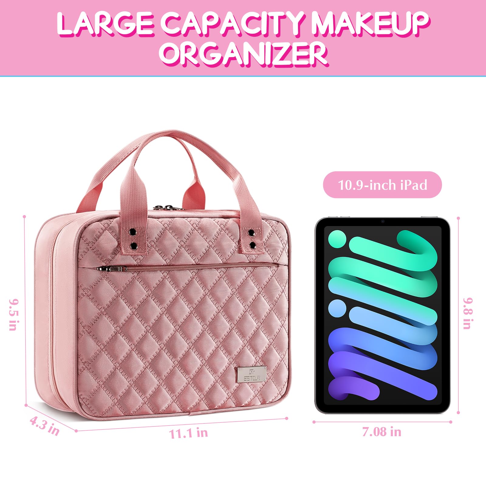 Estour Travel Toiletry Bag for Women, Makeup Bag Organizer with Detachable Mirror and Transparent Cosmetic Bag, Suitable for Tra