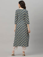 Gosriki Women'S Cotton Blend Printed & Embroidered Straight Kurta
