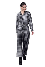 Popwings Casual Checks Print Crop Shirt And Trouser Co-Ord Set For Women | Shirt And Pant Co-Ord Set For Women | Full Sleeves Co