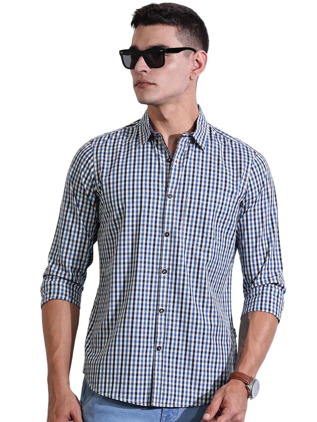Thomas Scott Mens | Checks Printed | Long Sleeve | Regular Fit | 100% Cotton | Casual & Semi Formal | Shirt for Men (Available 