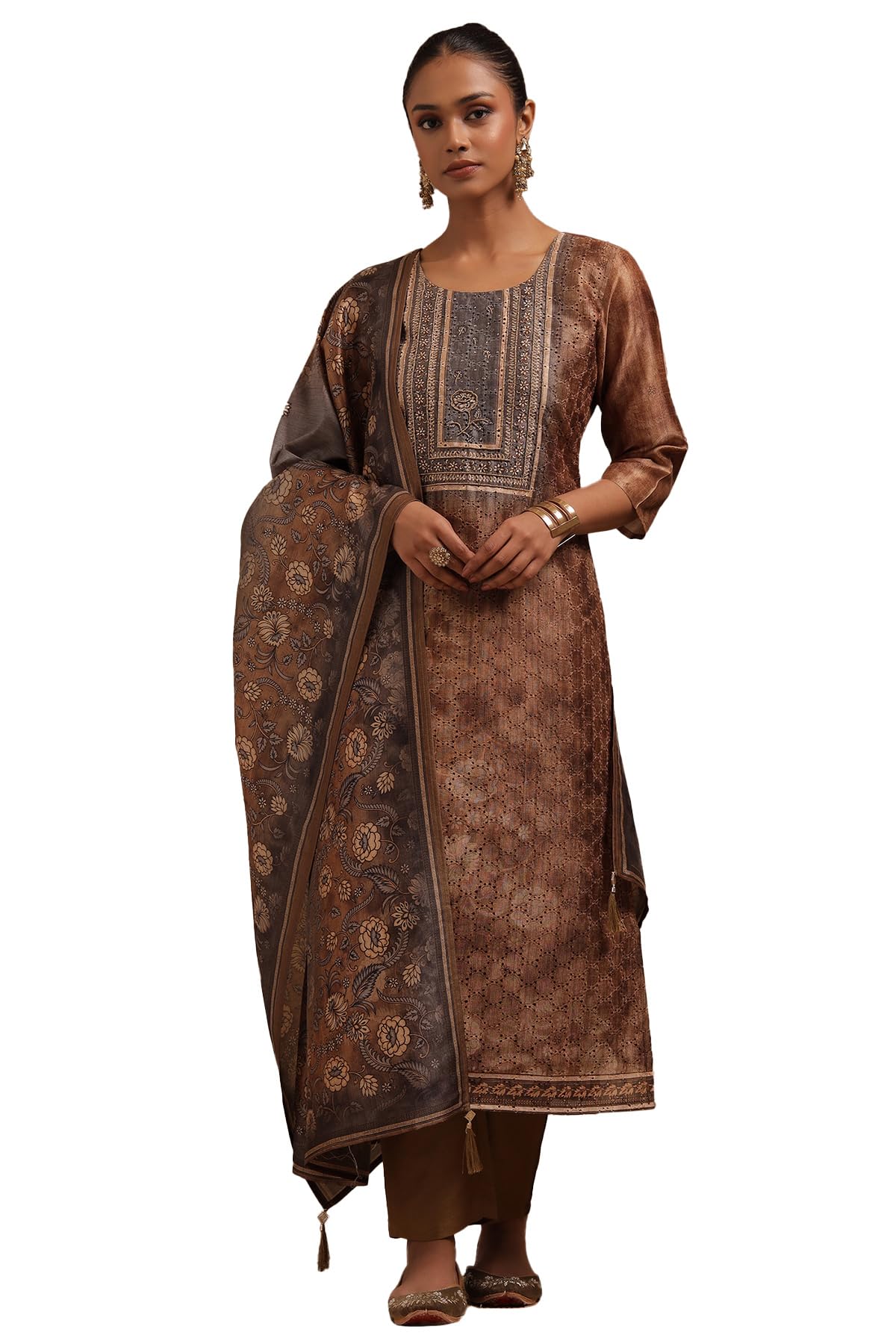 Soch Women Art Silk Schiffli Suit Set with Cutdana