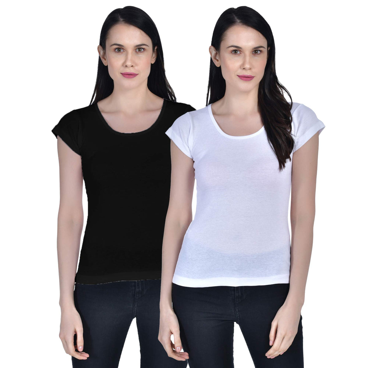 Aimly WomenS Cotton Cap Sleeve White & Black Camisole Slip Spaghetti  Pack Of 2