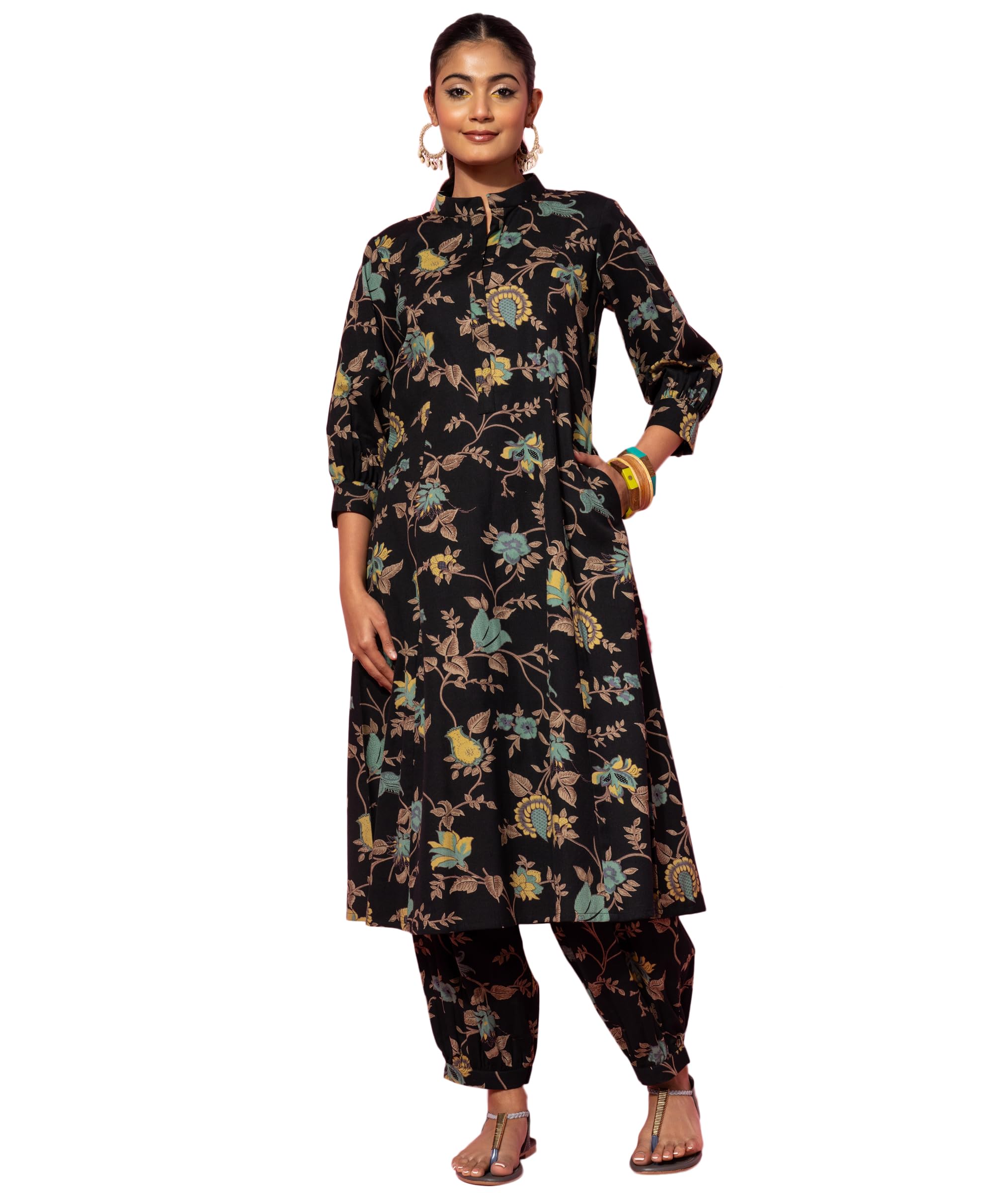 Libas WomenS Black Printed Cotton Co-Ords Regular 35784