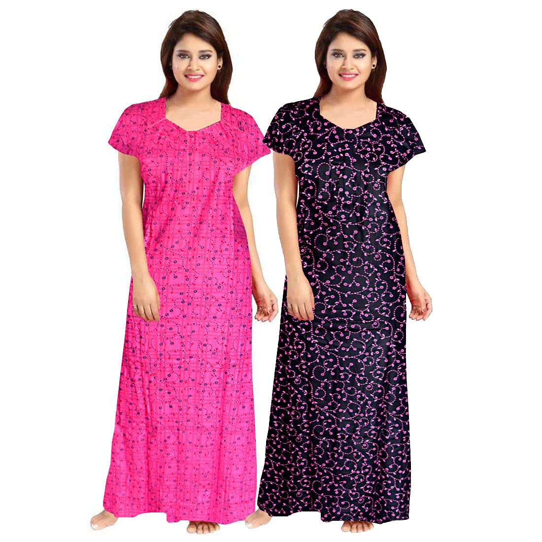 Nandini WomenS Cotton Nightwear Maternity Maxi Gown (Pack Of 2 Pcs,) Pink,Black