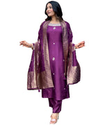 ANNI DESIGNER Womens Cotton Blend Straight Embroidered Kurta with Pant & Dupatta (Beyond Purple_4XL_Purple_XXXX-Large)
