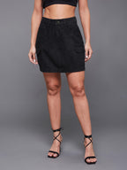 Miss Chase WomenS Straight Fit High Rise Mini Denim Skirt With Pockets (Mcss24Den11-12-62-26, Black, 26)