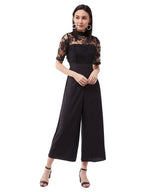Miss Chase WomenS Black Floral Printed Crepe Regular Fit Polo Neck Short Sleeve Regular Length Jumpsuit (Mcss21D04-87-62-06,Bla