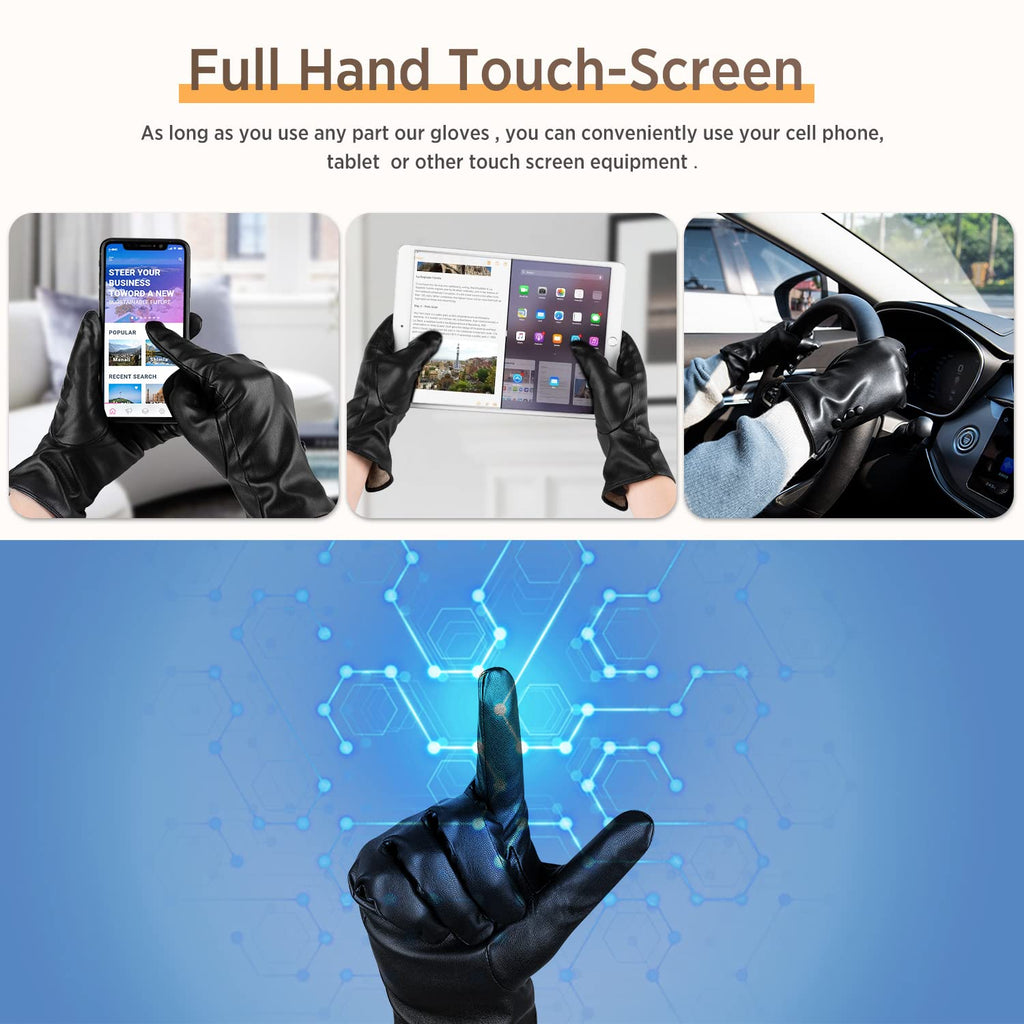 Alepo Winter PU Leather Gloves For Women, Warm Thermal Touchscreen Texting Typing Dress Driving Motorcycle Gloves With Wool Lini