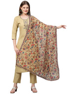 ANNI DESIGNER Womens Cotton Blend Straight Printed Kurta with Pant & Dupatta (Authentic Beige_L_Large_Beige)