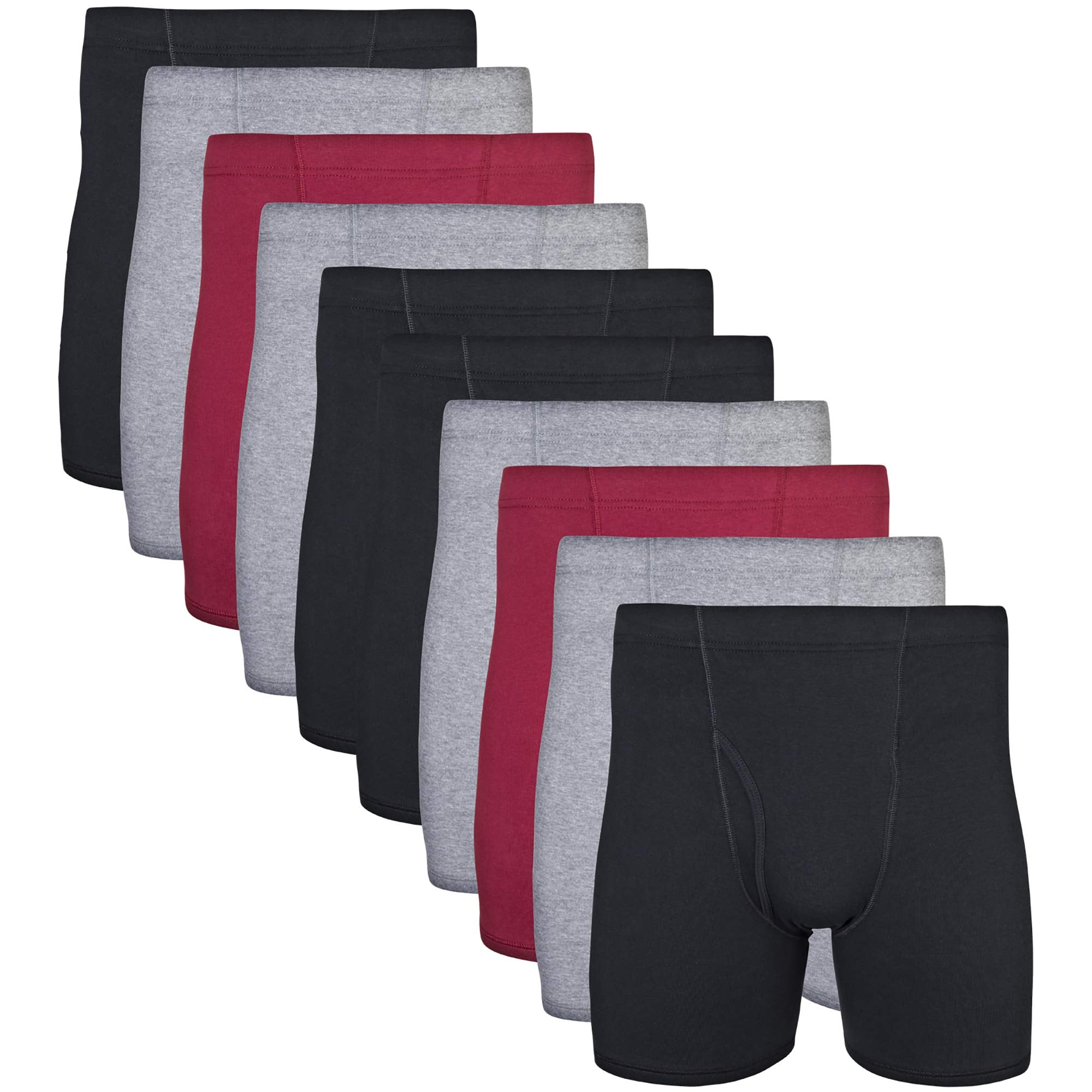 Gildan Men's Underwear Covered Waistband Boxer Briefs, Multipack, Black/Garnet/Graphite (10-Pack), X-Large