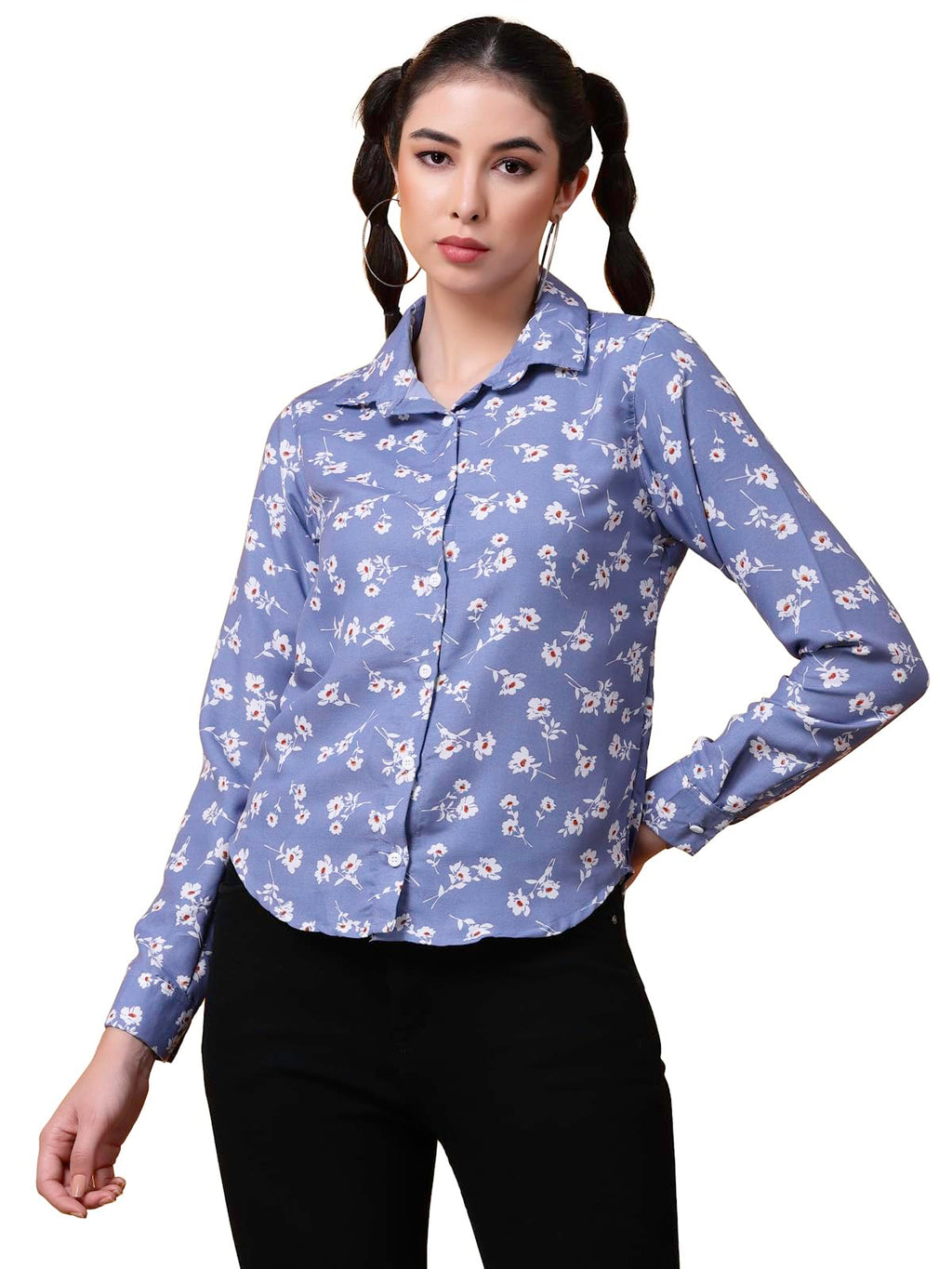 OOMPH! Shirts for Women, Floral Printed, Blue