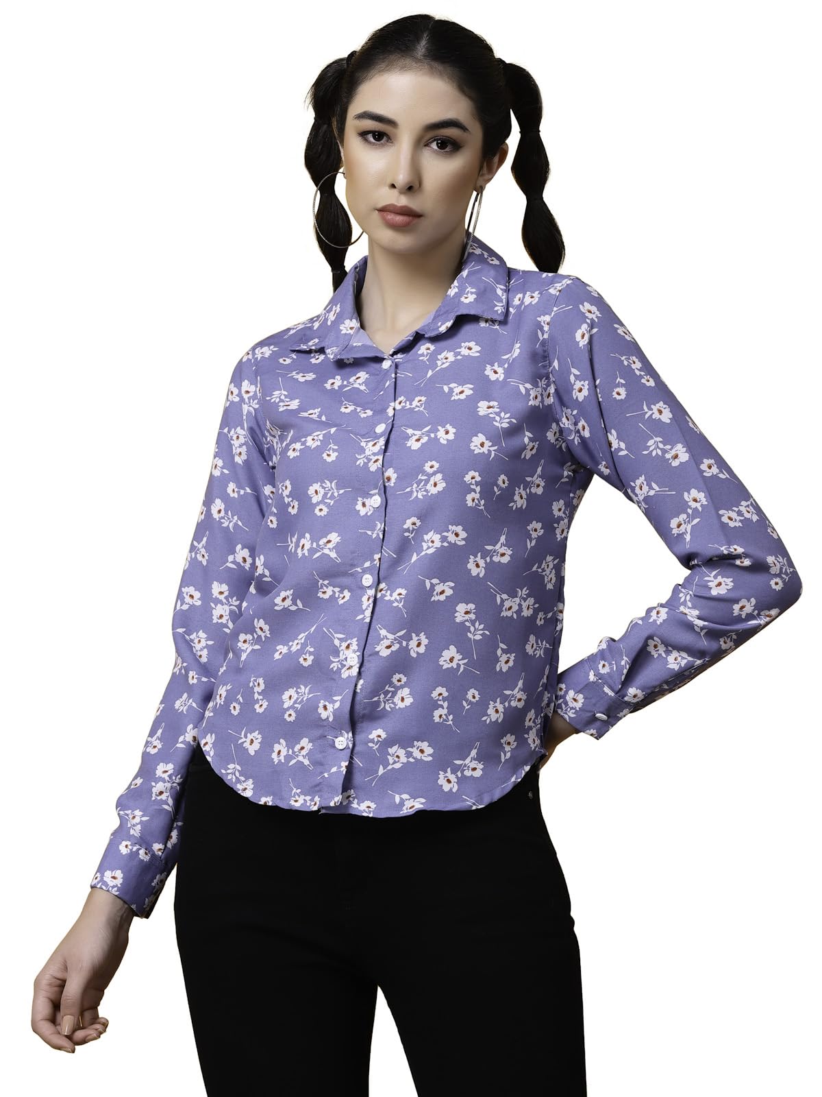 OOMPH! Shirts for Women, Floral Printed, Blue
