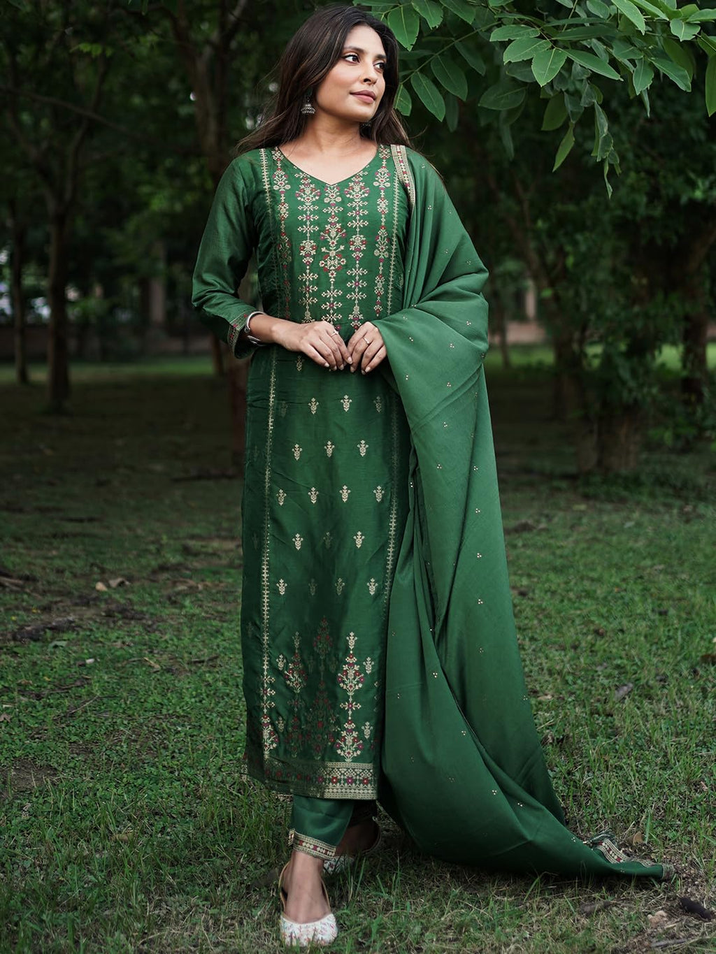 Libas Womens Silk Blend Kurta Sets (33344O_Green