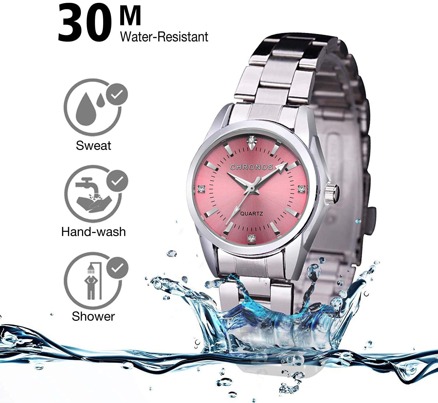 cofuo Women Lady Dress Analog Quartz Watch with Stainless Steel Band, Simple Design Easy Reader Wrist Casual Fashion Waterproof