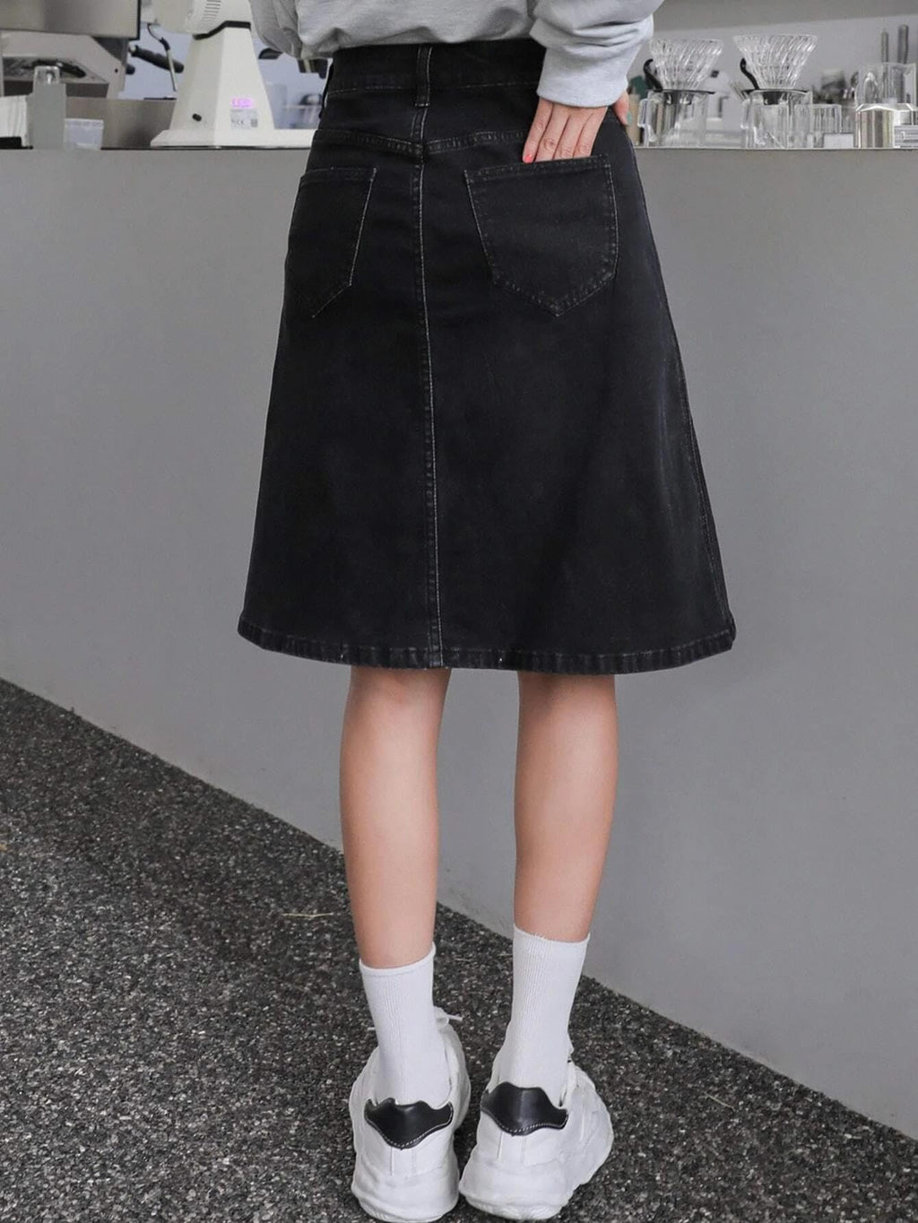 Kotty Womens Cotton Lycra Blend Solid Skirt Oil Black
