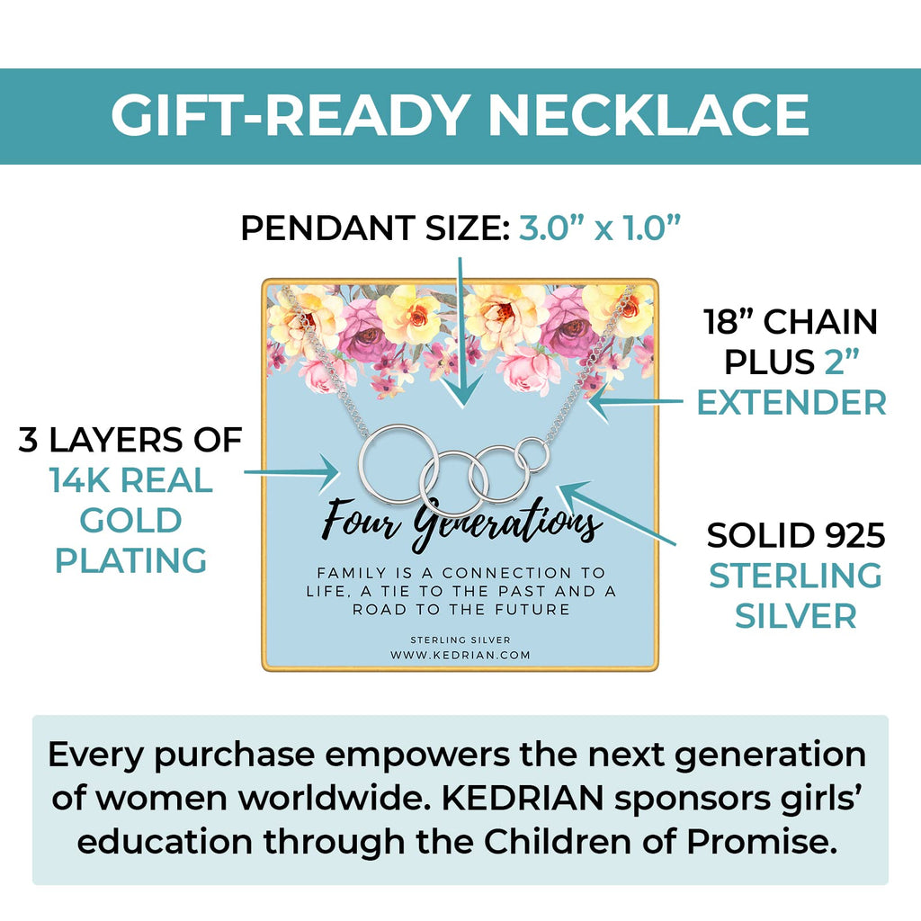 Four Generations Necklace, 925 Sterling Silver, Great Grandma Gifts From Granddaughter, Grandmother Necklace, 4 Generations Neck