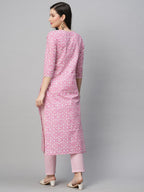 ANNI DESIGNER Womens Cotton Blend Printed Straight Kurta with Pant (Kavi Pink-Nw_XXL_Pink_XX-Large)