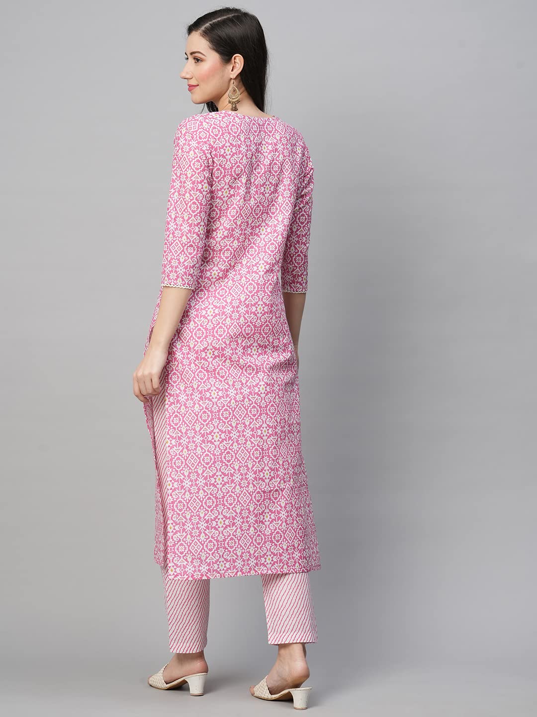 ANNI DESIGNER Womens Cotton Blend Printed Straight Kurta with Pant (Kavi Pink-Nw_XXL_Pink_XX-Large)