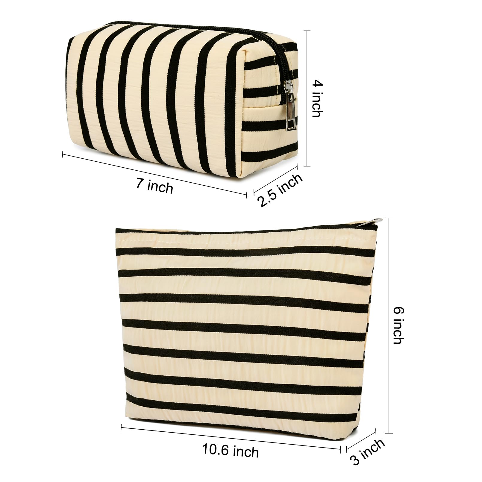SOIDRAM 2 Pieces Makeup Bag Large Stripe Cosmetic Bag Capacity Canvas Mix Travel Toiletry Bag Organizer Cute Makeup Brushes Aest