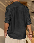 Zombom MenS Cotton Blend Solid Full Sleeve Short Kurta Shirt With Mandarin Collar Black