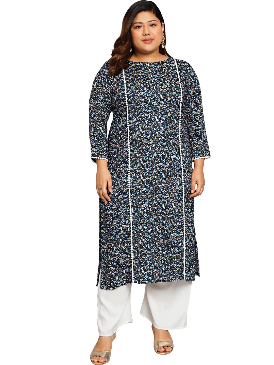 Tissu Women'S Plus Size Multicolor Printed Kurta With Palazzo (T-Plus-655_Multi_7Xl)