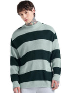 Bewakoof Mens Striped Oversized Fit Full Sleeve Round Neck Acrylic Sweater_680220_Green_XL