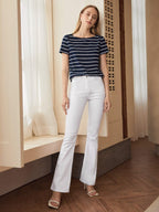Toochki Womens Cap Sleeves Top with Striped Printed Regular Fit and Boat Neck Regular Length