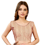Pujia Mills WomenS Sequin Embroidered U Neck Sleeveless Readymade Saree Blouse Indian Ethnic Designer Stitched WomenS Cream Bl