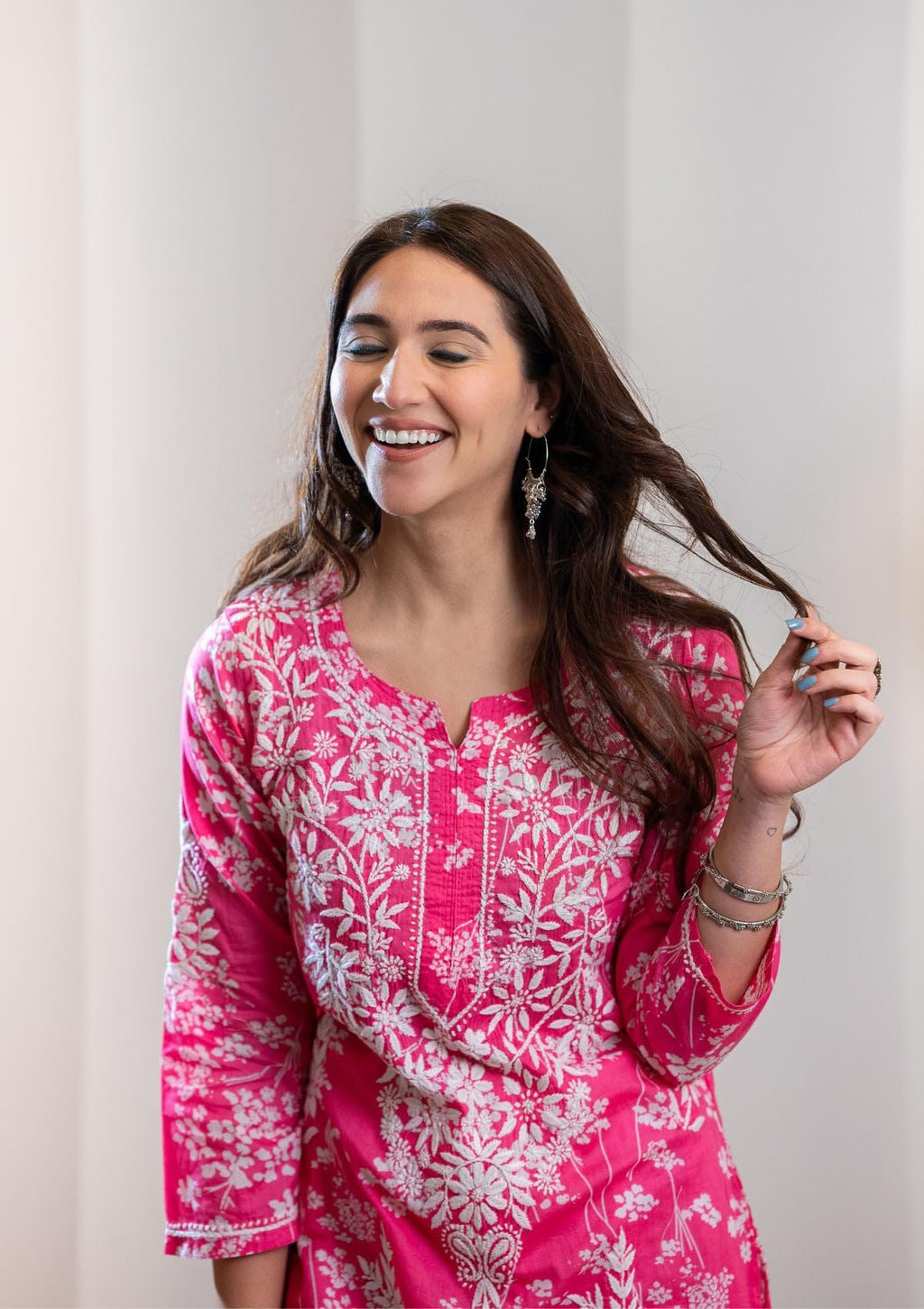 ANNI DESIGNER Women s Cotton Blend Regular Fit A-Line Flared Kurta, Pink, 42