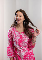 ANNI DESIGNER Women s Cotton Blend Regular Fit A-Line Flared Kurta, Pink, M