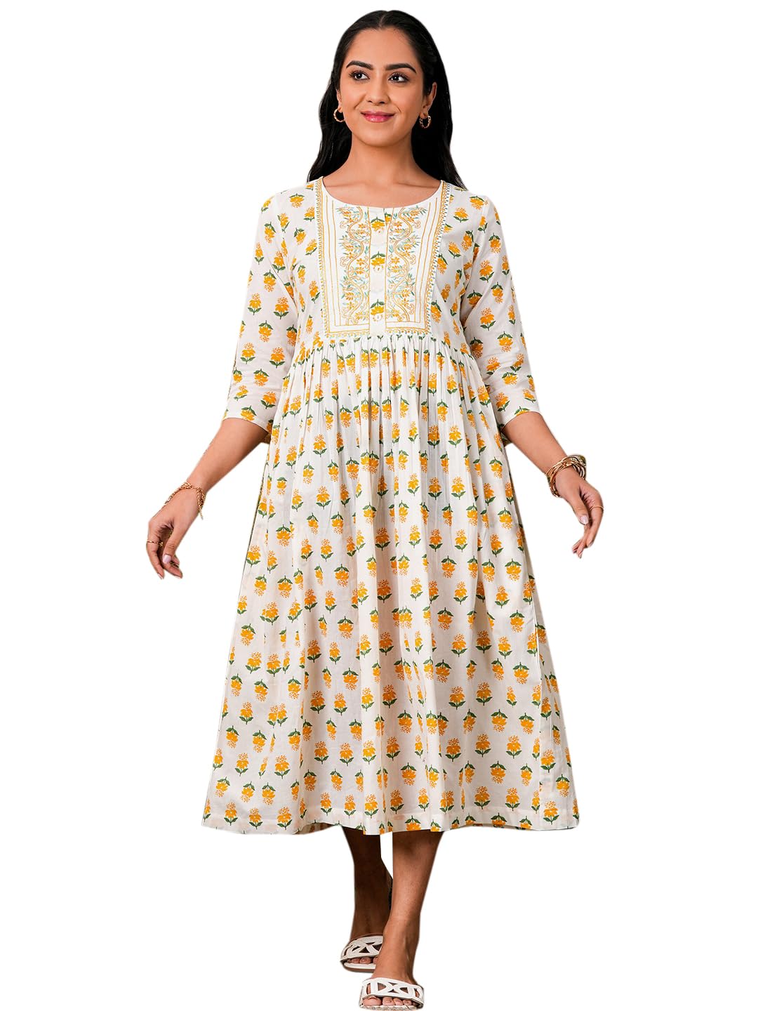 Libas WomenS Cotton Fit And Flare Midi Casual Dress (37105_White
