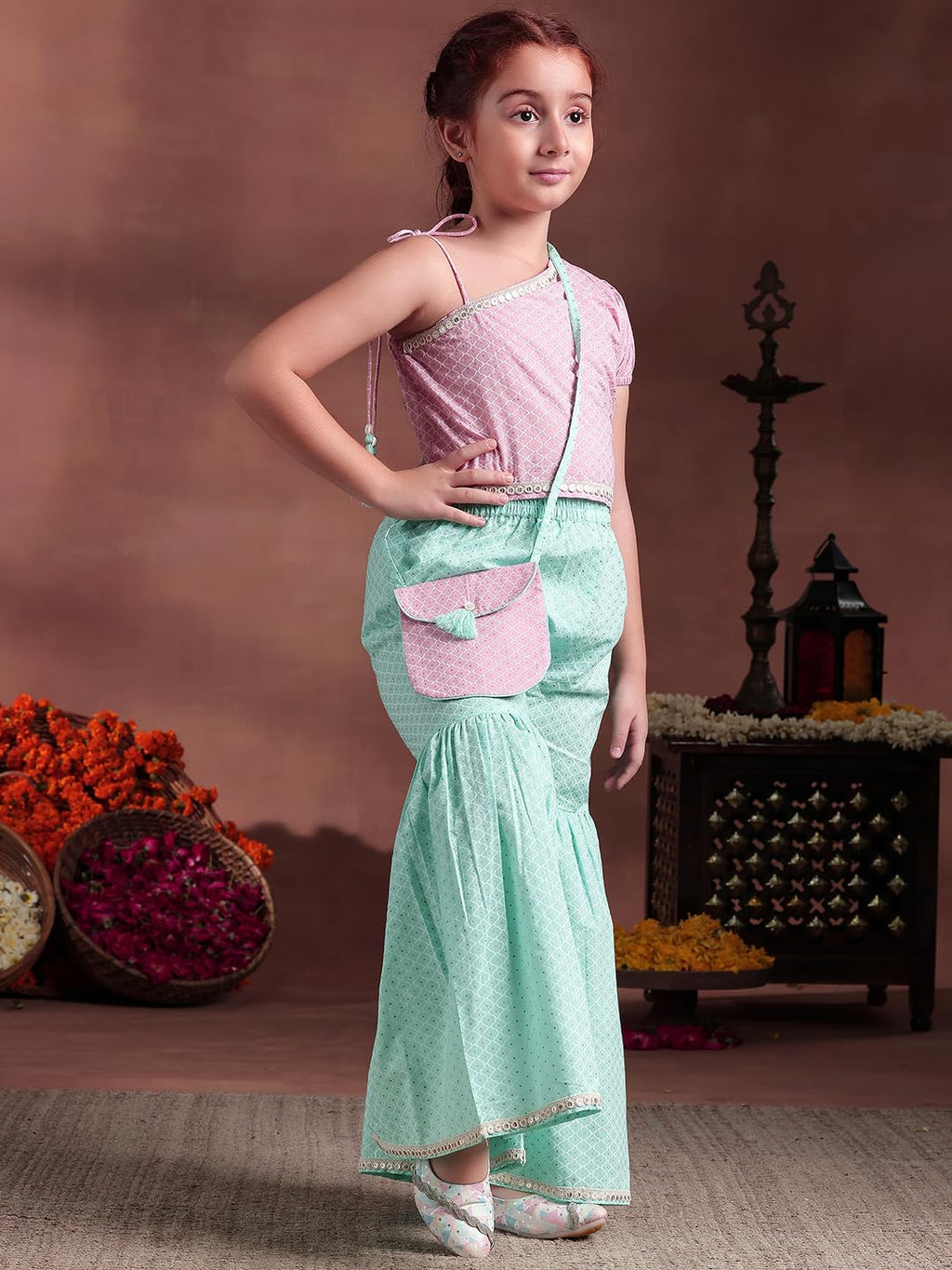 Libas Kids Girl'S Cotton Regular Short Length Co-Ords (90058K_Pink