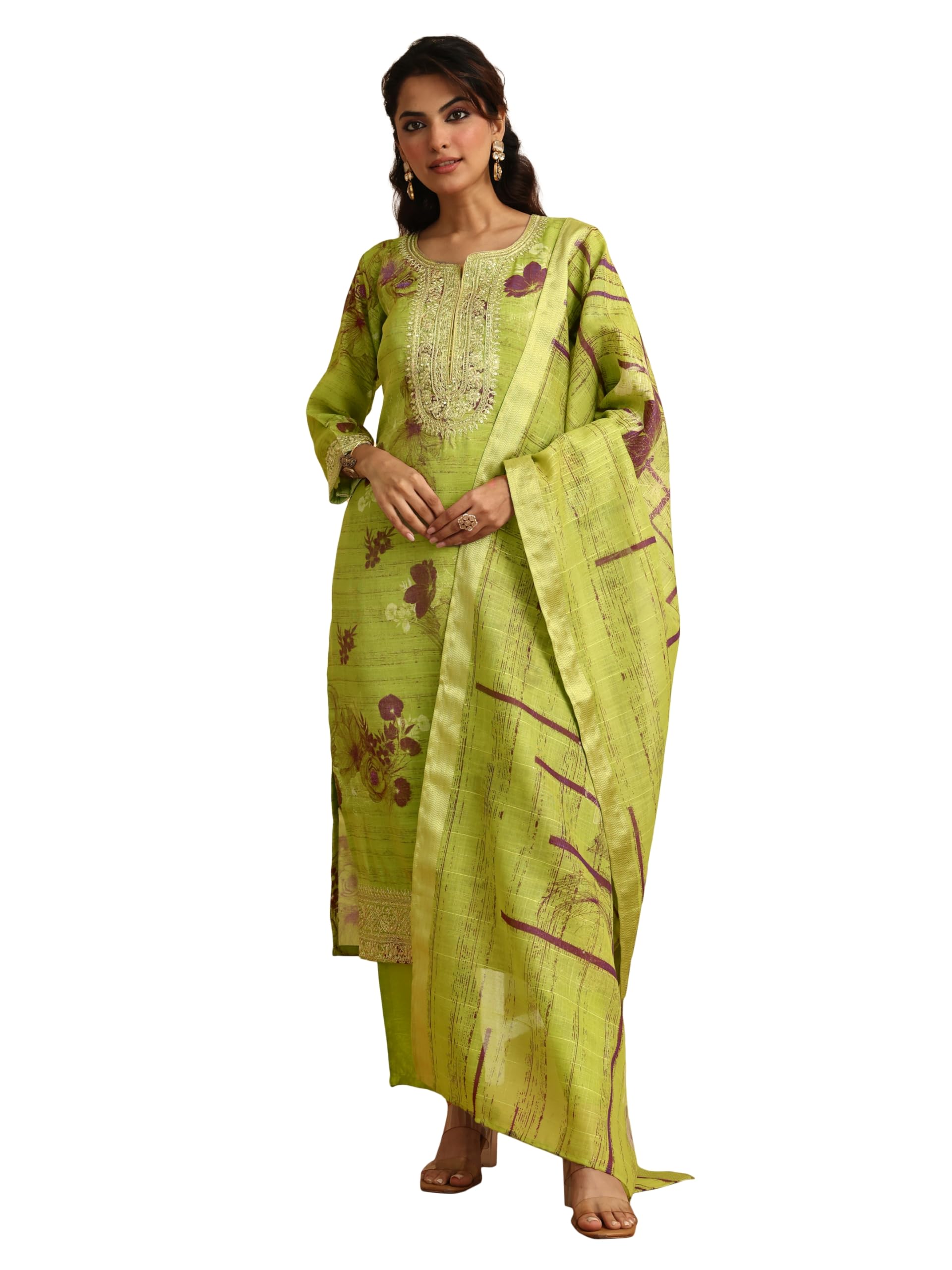 Libas Printed Silk blend Straight Kurta With Trouser and Dupatta (99815-3XL)